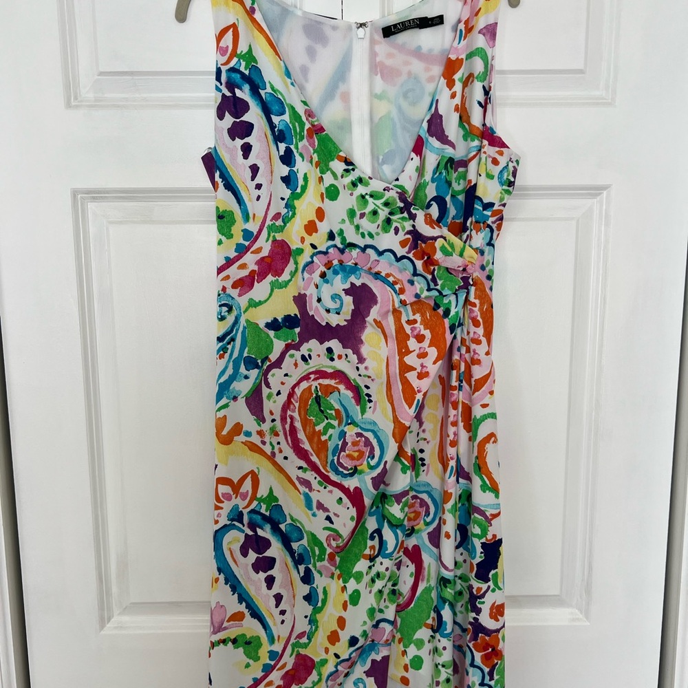 Lauren Ralph Lauren Dress Paisley Faux Wrap Sleeveless Size 6